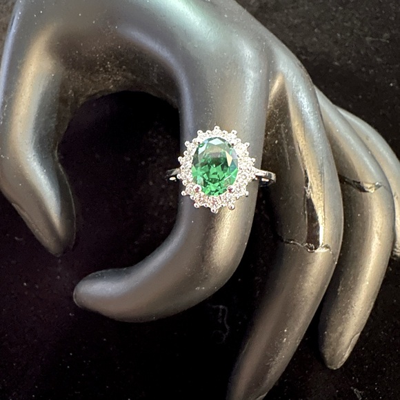 Silver and Lab Created Emerald Ring - Picture 1 of 2